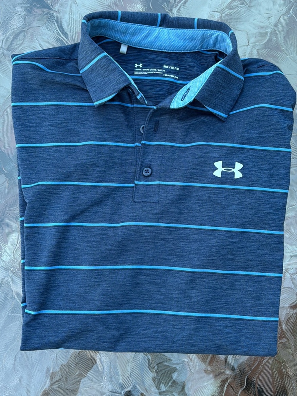 Under Armour Men’s Dark Navy Polo with Aqua Stripes